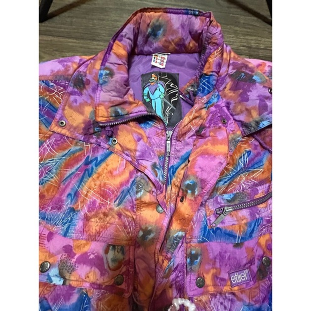 Etirel Ski Jacket Women's Abstract Print Purple Orange‎ Blue Hooded Warm